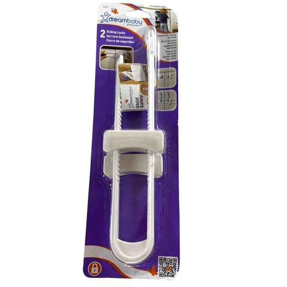 Dreambaby Child Safety Sliding Locks to Secure Cabinet Doors 2 Quickly & Easily - Picture 1 of 4